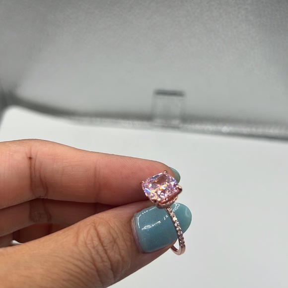 Diamond Under Halo Ring with 5 Carat Cushion Cut‎ Morganite Engagement Ring - Picture 16 of 17